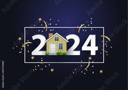 happy new year 2024. 2024 with house
