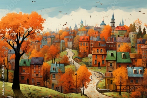 Wonderful city view on a great autumn day as an illustration - Generative AI