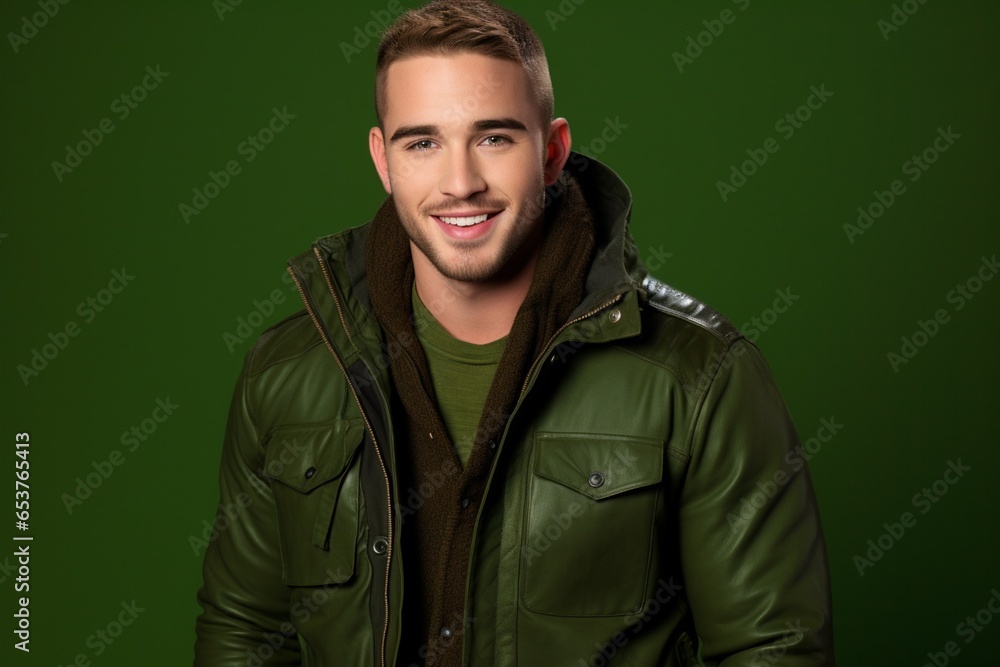 portrait of a very handsome man against an isolated green background