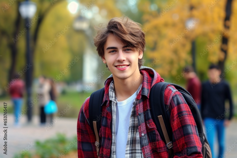 A smiling young student with a backpack A smiling young student with a backpack
