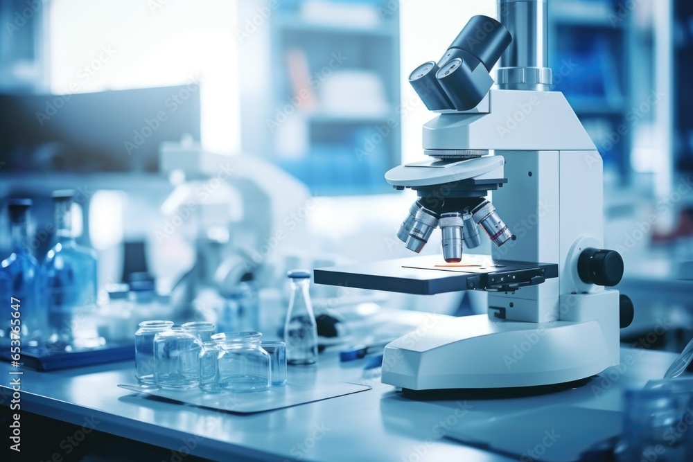 medical microscope on a laboratory table medical microscope on a laboratory table