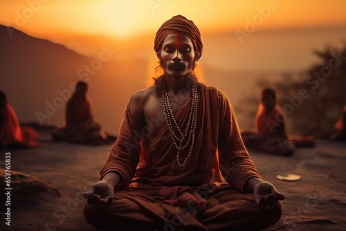 Indian yogi in meditation, spiritual connection amidst the tranquil beauty of India.Generated with AI photo