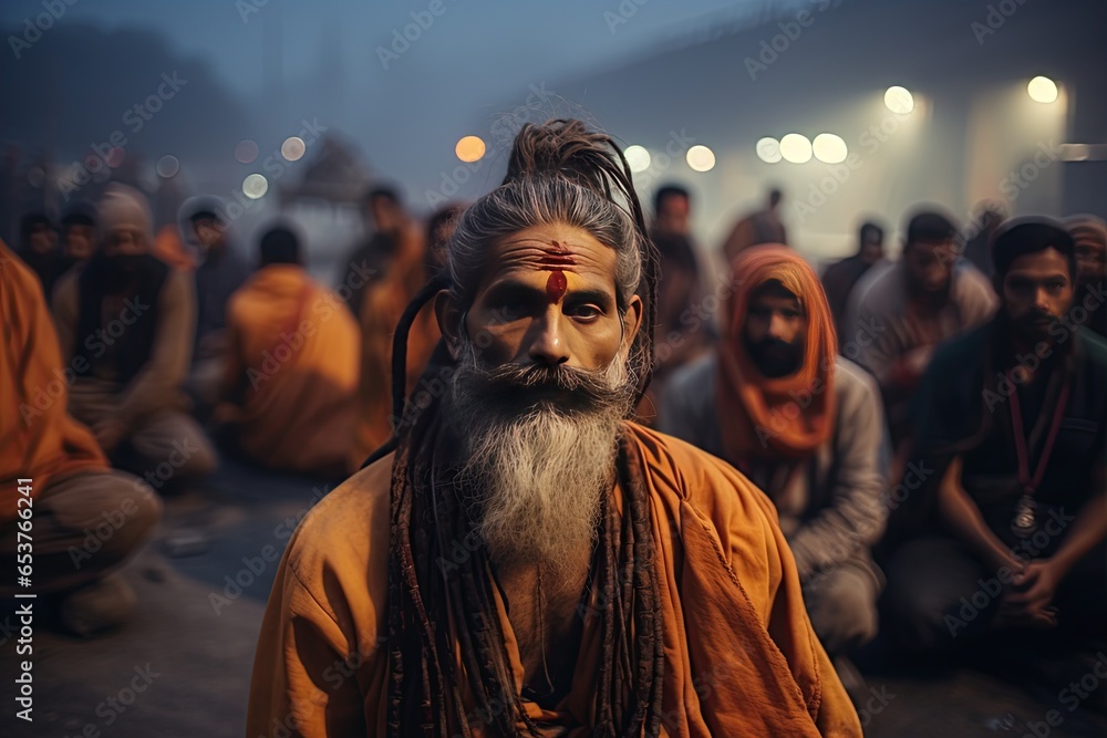 Obraz premium Indian yogi in meditation, spiritual connection amidst the tranquil beauty of India.Generated with AI