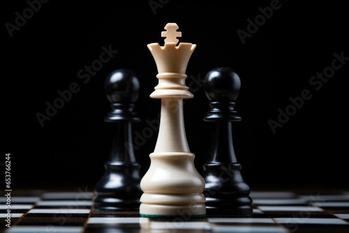 a white chess piece surrounded by black ones