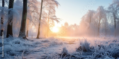 Winter landscape with forest photo