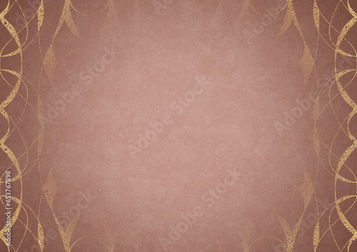 Pale pink textured paper with vignette of golden hand-drawn pattern on a darker background color. Copy space. Digital artwork, A4. (pattern: p10-3b) © Maria