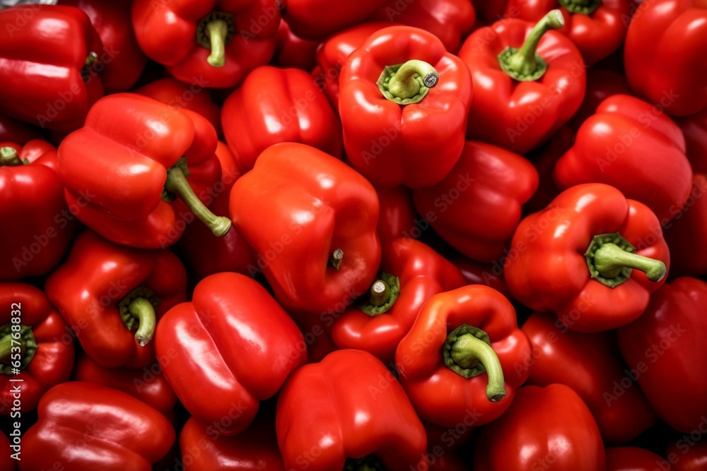 close up of ripe red bell peppers seamless background. Generative AI