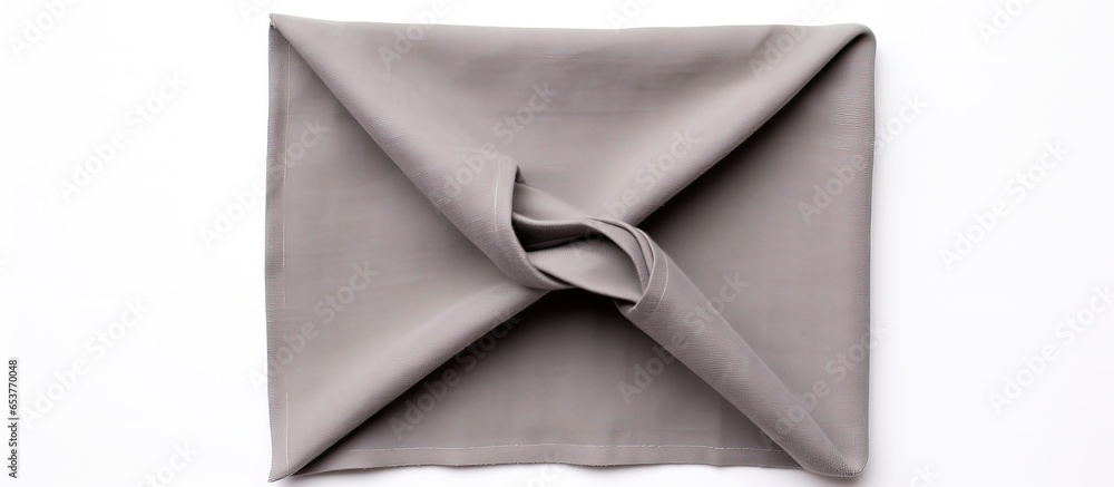 Top view of white background with folded cotton napkin in grey - obrazy, fototapety, plakaty 