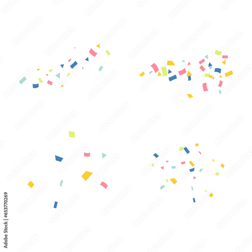 Confetti vector banner background with colorful ribbons. Anniversary, celebration, greeting illustration style with fun explosion. Colorful falling confetti.