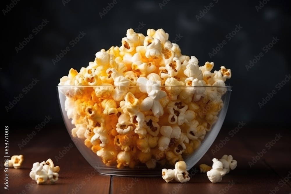 close-up of popcorn in a glass bowl close-up of popcorn in a glass bowl