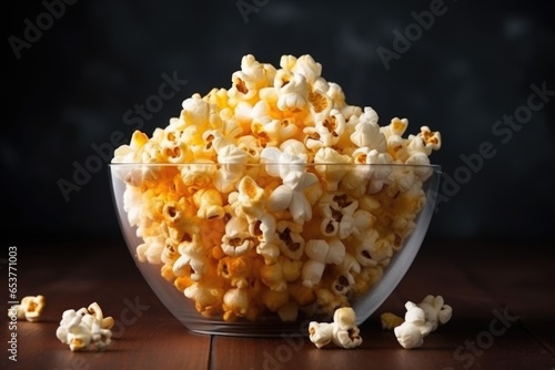 close-up of popcorn in a glass bowl