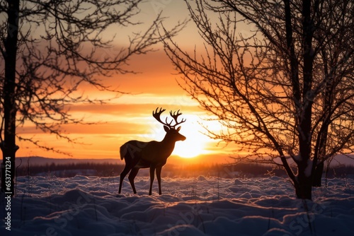 silhouette of reindeer against snowy field © Natalia