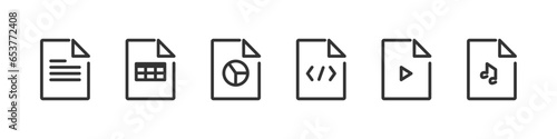 File media type set line icon. Isolated button for documents. Vector
