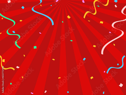 紙吹雪が舞う赤色の放射状の線の背景