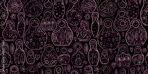 Seamless pattern with russian nesting dolls, Matryoshka