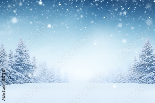 Snowy happy new year background with empty copy space Generative AI © LayerAce.com