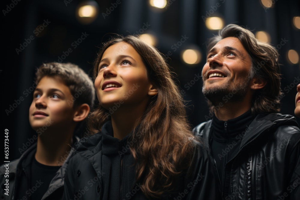 family  looking into the night sky