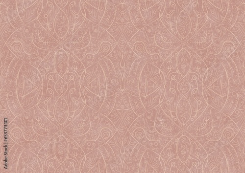 Hand-drawn abstract seamless ornament. Light semi transparent pale pink on a pale pink background. Paper texture. Digital artwork, A4. (pattern: p08-2b)