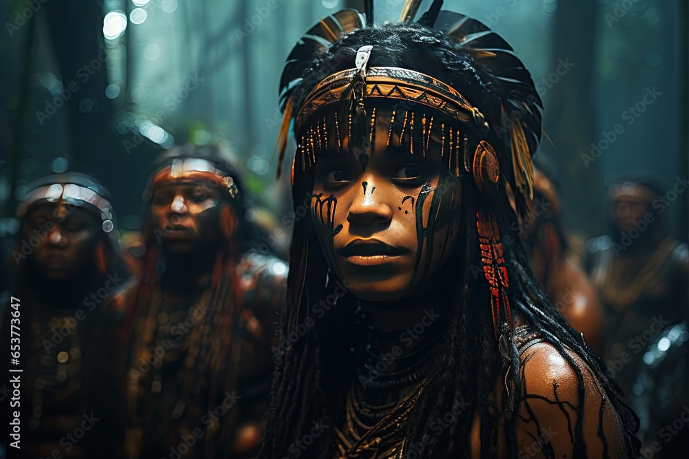 Yanomami Tribe in the Amazon Rainforest.Generated with AI Yanomami Tribe in the Amazon Rainforest.Generated with AI