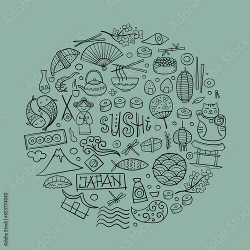 Japaneese Food and Traditions. Circle Frame for your design
