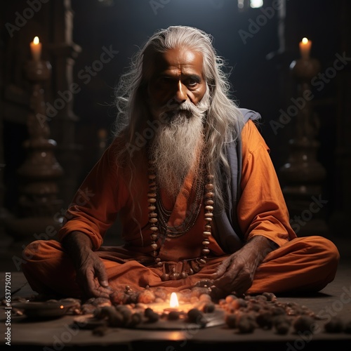 Indian yogi in meditation, spiritual connection amidst the tranquil beauty of India.Generated with AI