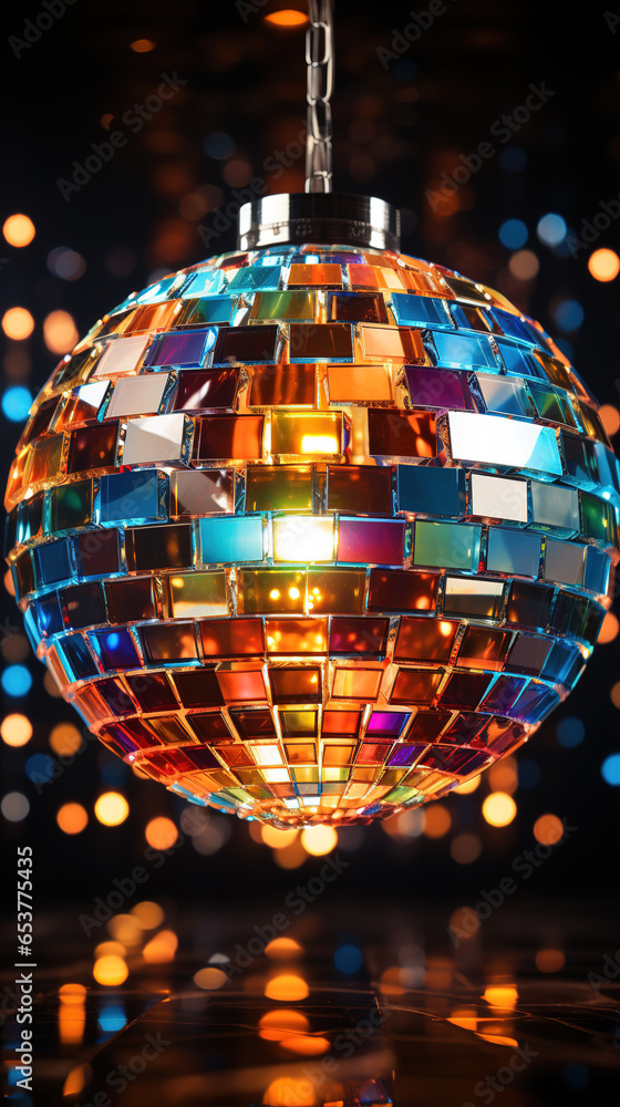 Obraz premium Colorful Mirror Ball Disco Lights Club Dance Party Glitter Background
