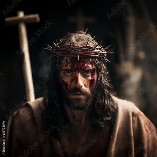 Jesus Crucified with a crown of thorns. 