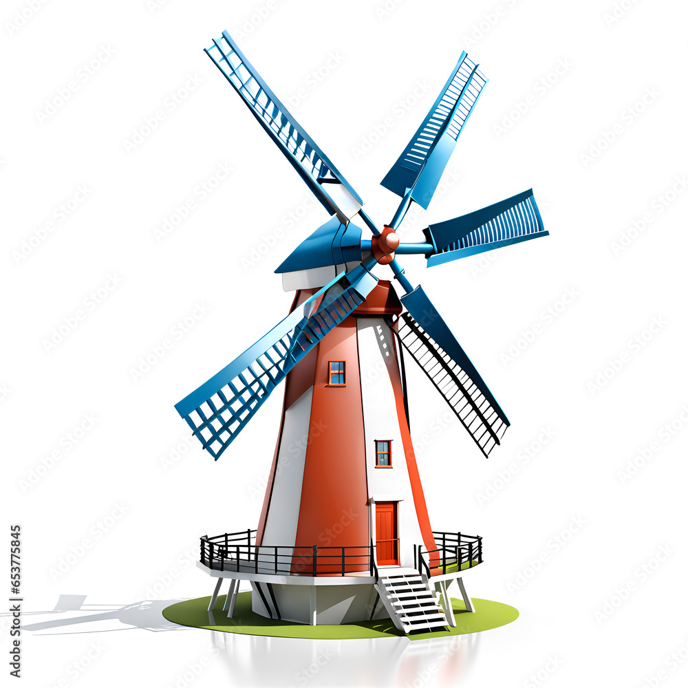 3d of windmills, illustration on isolated white background