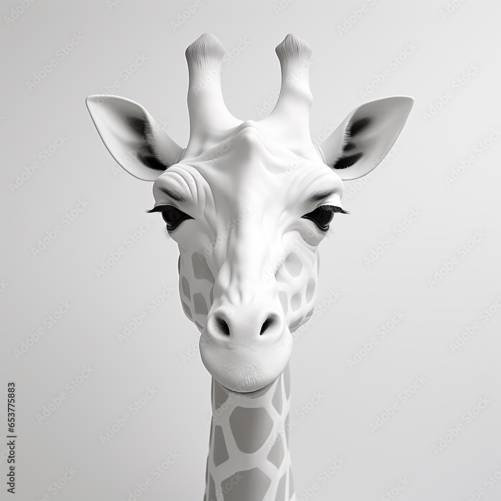 Naklejka premium Giraffe, sculpture, white, light, studio lighting, wall hanging, animal, 3d printed, tribal