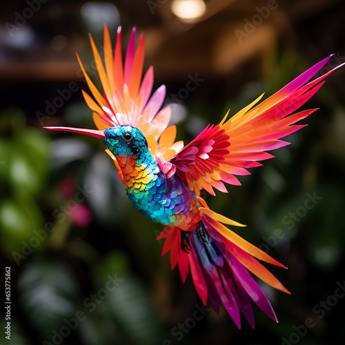 A humingbird made from paper. Eragami. AI Generated. 