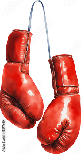 Pair of Boxing Gloves with Lace Isolated Hand Drawn Watercolor Painting Illustration © Reytr