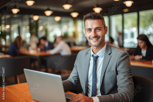 Businessman sitting at a laptop in the office