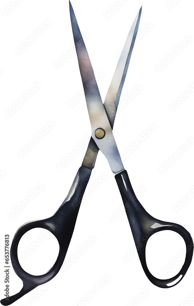 Scissors with Black Handle for Hair BarberIsolated Hand Drawn Watercolor Painting Illustration Scissors with Black Handle for Hair BarberIsolated Hand Drawn Watercolor Painting Illustration
