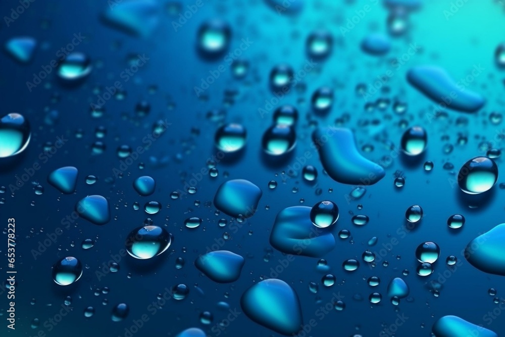 Blue background with water droplets. Contemporary banner. Generative AI