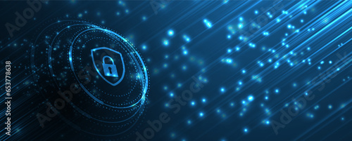 internet digital security technology concept for business background. Lock on circuit board