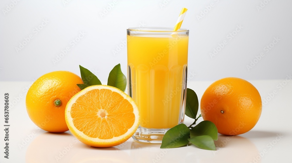 Glass of orange juice with straw isolated on white Glass of orange juice with straw isolated on white