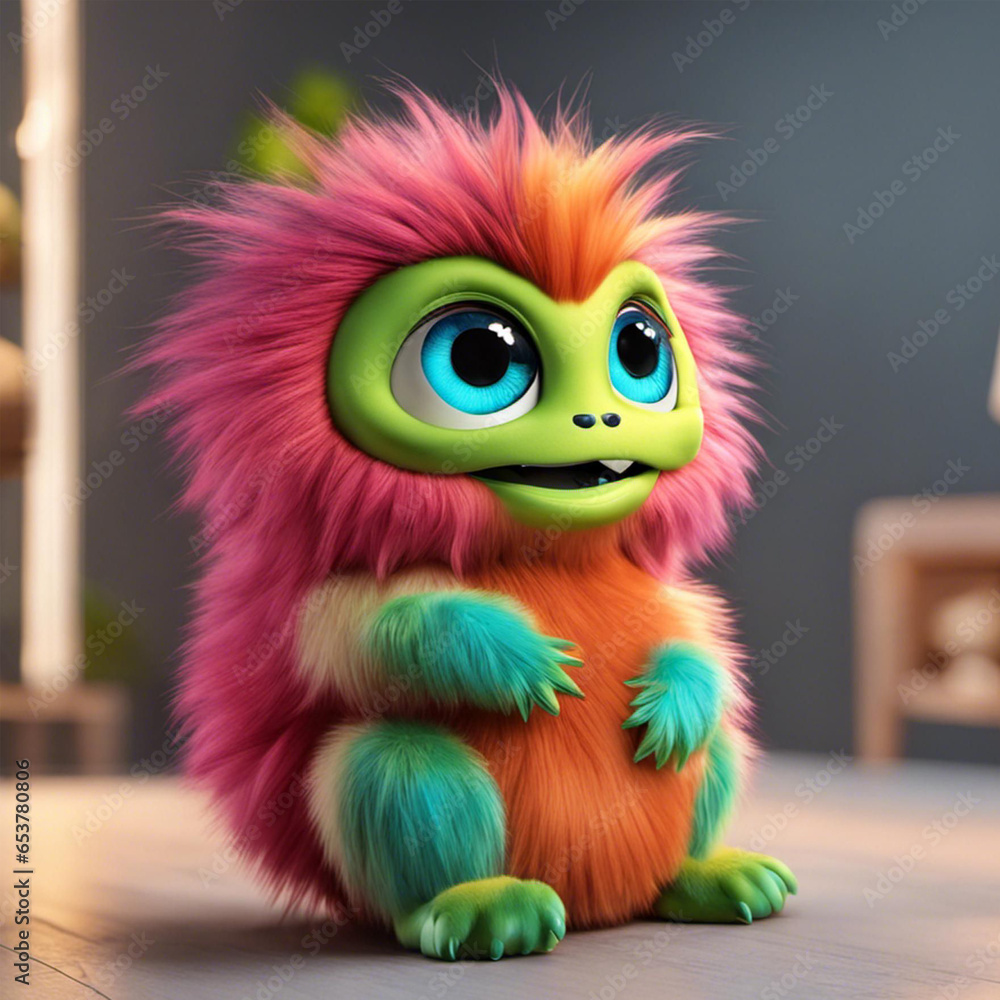 Fototapeta premium cute little monster smooth skin soft fur bright eyes