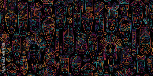 Tribal mask. Ethnic background. Seamless pattern for your design