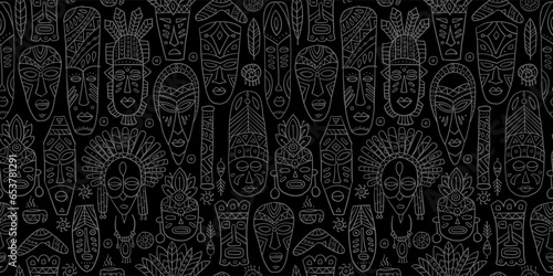 Tribal mask. Ethnic background. Seamless pattern for your design