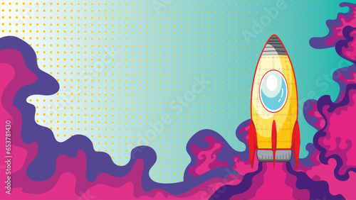 Space Ship fly in the sky background