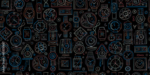 Set of clocks and watches in different style. Retro and modern collection for...