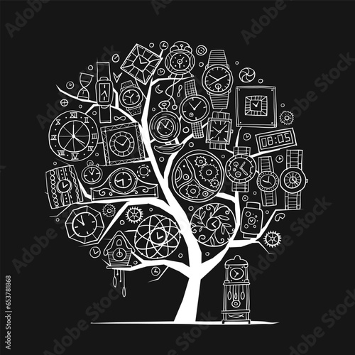 Art tree with clocks and watches for your design