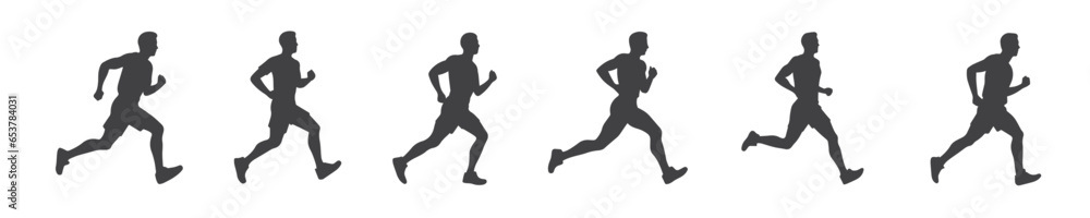 Silhouette of a running man or jogger or sprinter vector collection