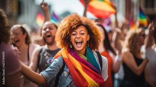 Photo of very happy members of the LGBTQI+ community standing together to celebrate pride, love and diversity - created with Generative AI technology © AI Visual Vault