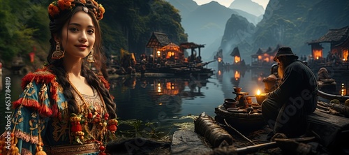 Yangshuo minority culture in China,Generated with AI