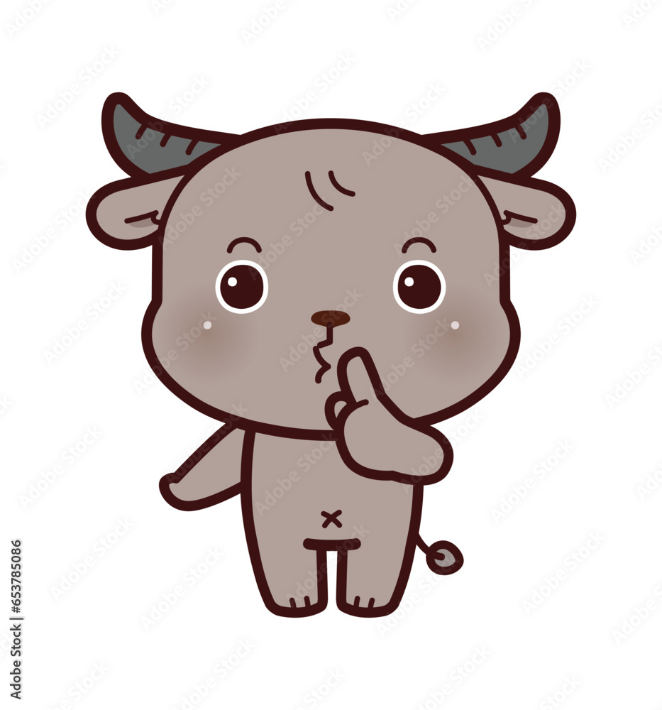 Hush. Little Carabao asking for silence or secrecy with finger on lips shhh hand gesture, cartoon chibi style Hush. Little Carabao asking for silence or secrecy with finger on lips shhh hand gesture, cartoon chibi style