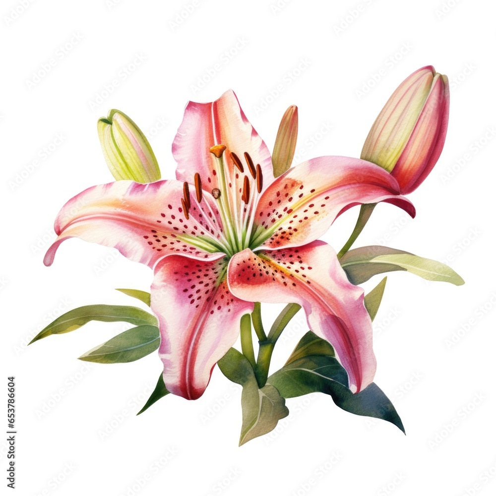 watercolor lily flowers illustration on a white background.