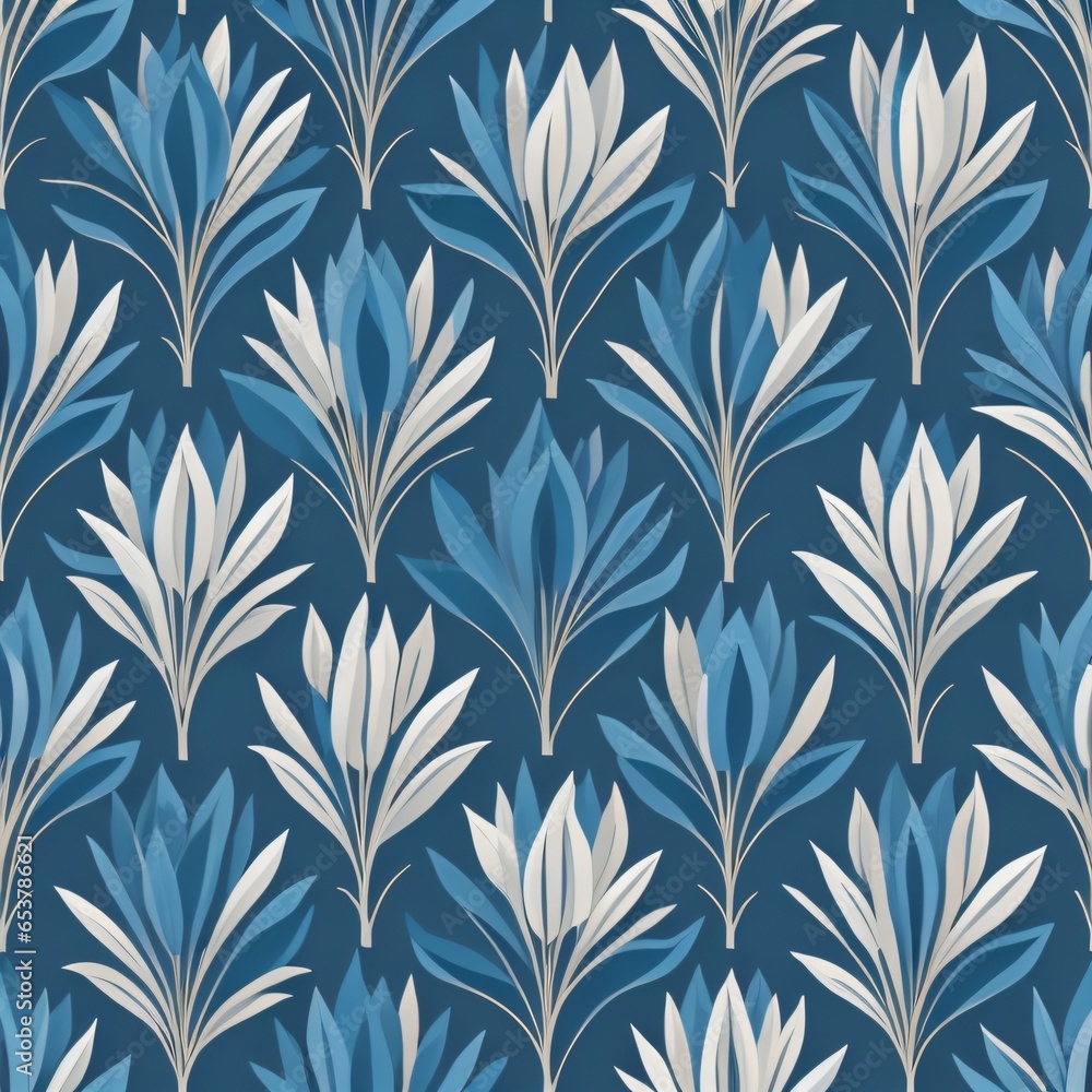 Fototapeta premium seamless blue and white floral pattern. generative ai