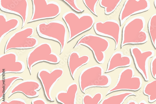 realistic seamless pattern of love shaped paper scraps