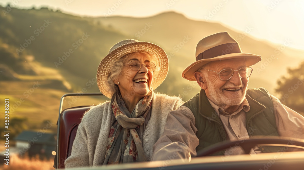 Two elderly couples go on a nature trip together. They love to travel and travel.